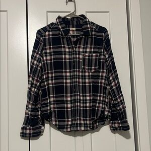 Hollister Navy and Pink Plaid Button Down Shirt (M)